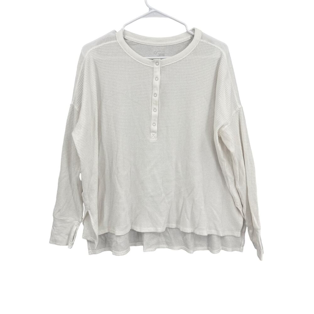 Aerie White Cropped Thermal Button Long Sleeve Women's Medium